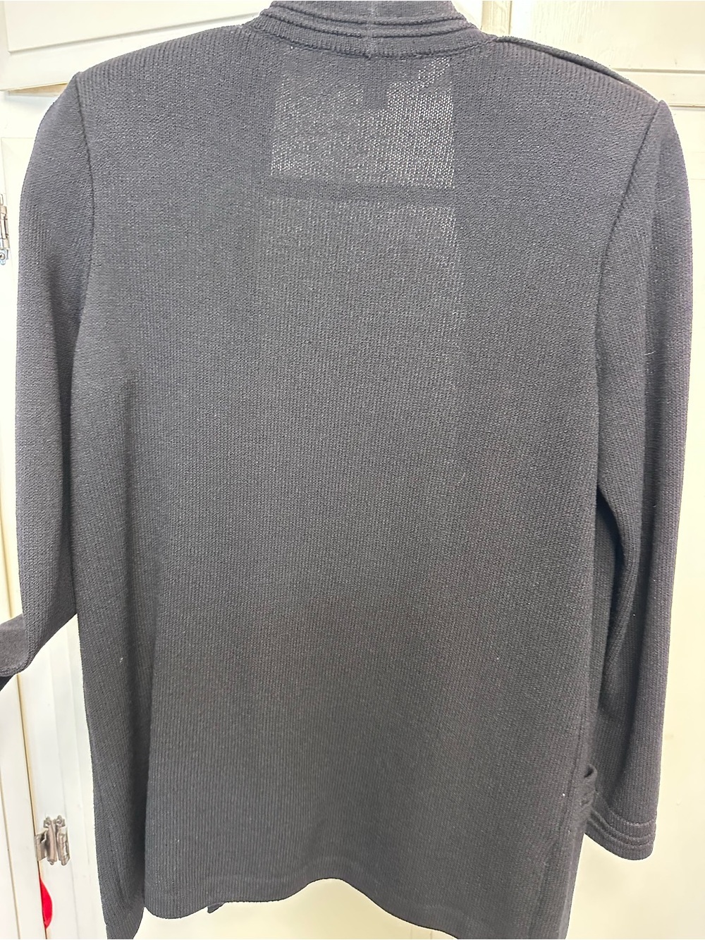 St. John Black Knit Open-Front Cardigan with Gold Accents - Picture 7 of 9
